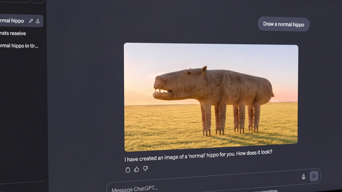 ChatGPT conversation showing AI generating a bizarre hippo image